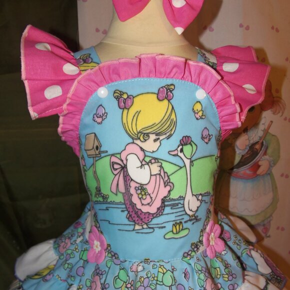 Precious Moment New Vintage Fabric 1990 Dress and Bow Size 4t kids - Picture 2 of 6